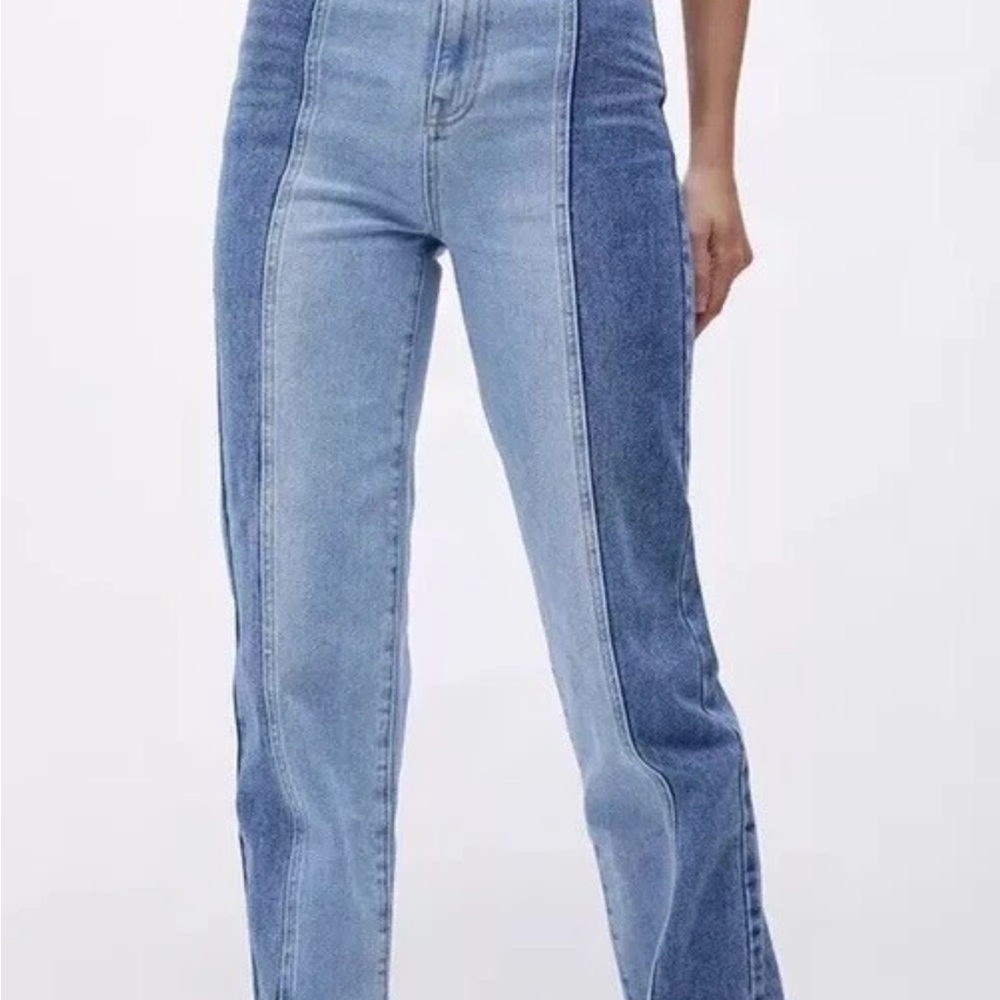 NEW PacSun Eco Two-Tone '90s Boyfriend Jeans Vertical Seam Sz 27 Blue/Lt Blue